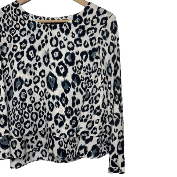 ZARA | Black & Gray Leopard Print Long Sleeve Layered Blouse | Size M - Picture 3 of 14